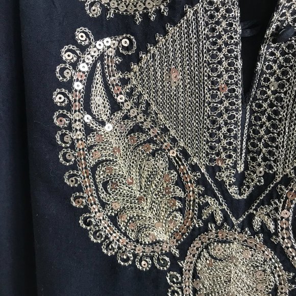 FP Free People Black and Gold Paisley Sequin Mini Dress Size 0 - Picture 4 of 8